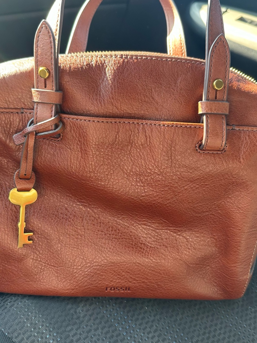 Fossil Leather Satchel in Cognac